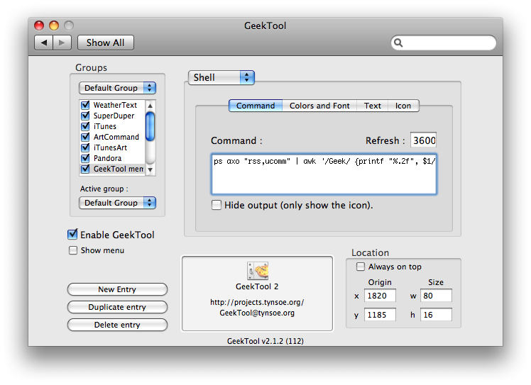 geektool output not lining up geektool output not lining up