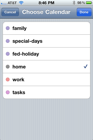 Choose calendar for events