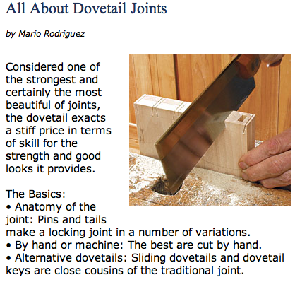 Dovetail joint article from Fine Woodworking