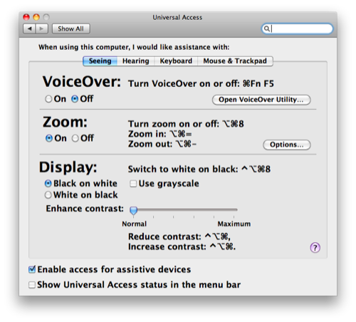 Universal Access System Preference