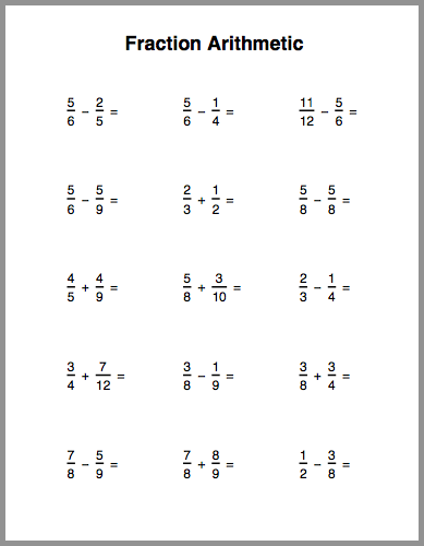 Fraction addition and subtraction practice