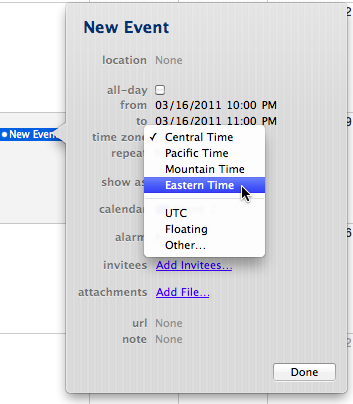 New iCal event with time zone