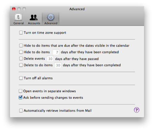 iCal default time zone setting