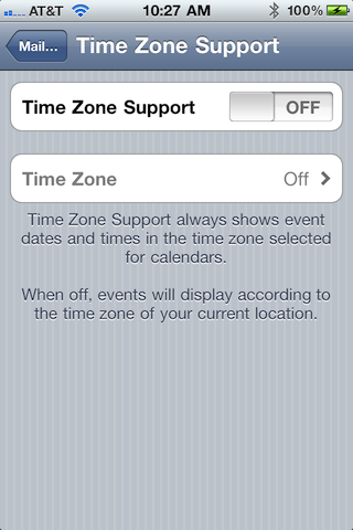 iPhone calendar time zone setting