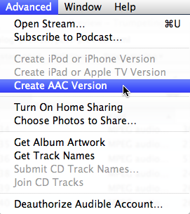 iTunes Advanced menu