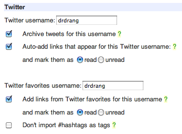 Pinboard Twitter settings