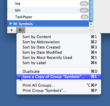 TextExpander save group command