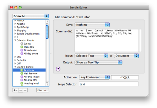 TextMate info command